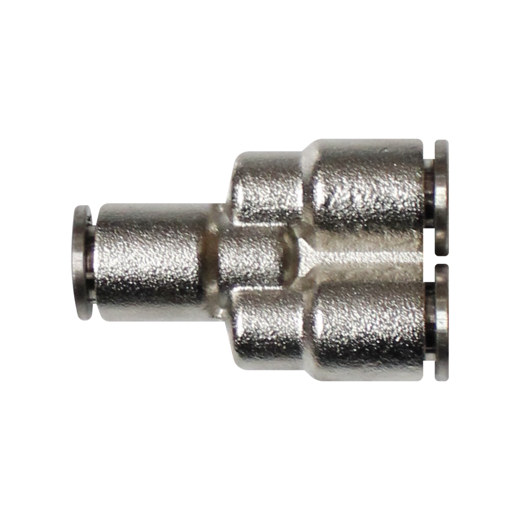 Racor rápido "Y" metálico, latón niquelado, unión manguera-manguera 10mm