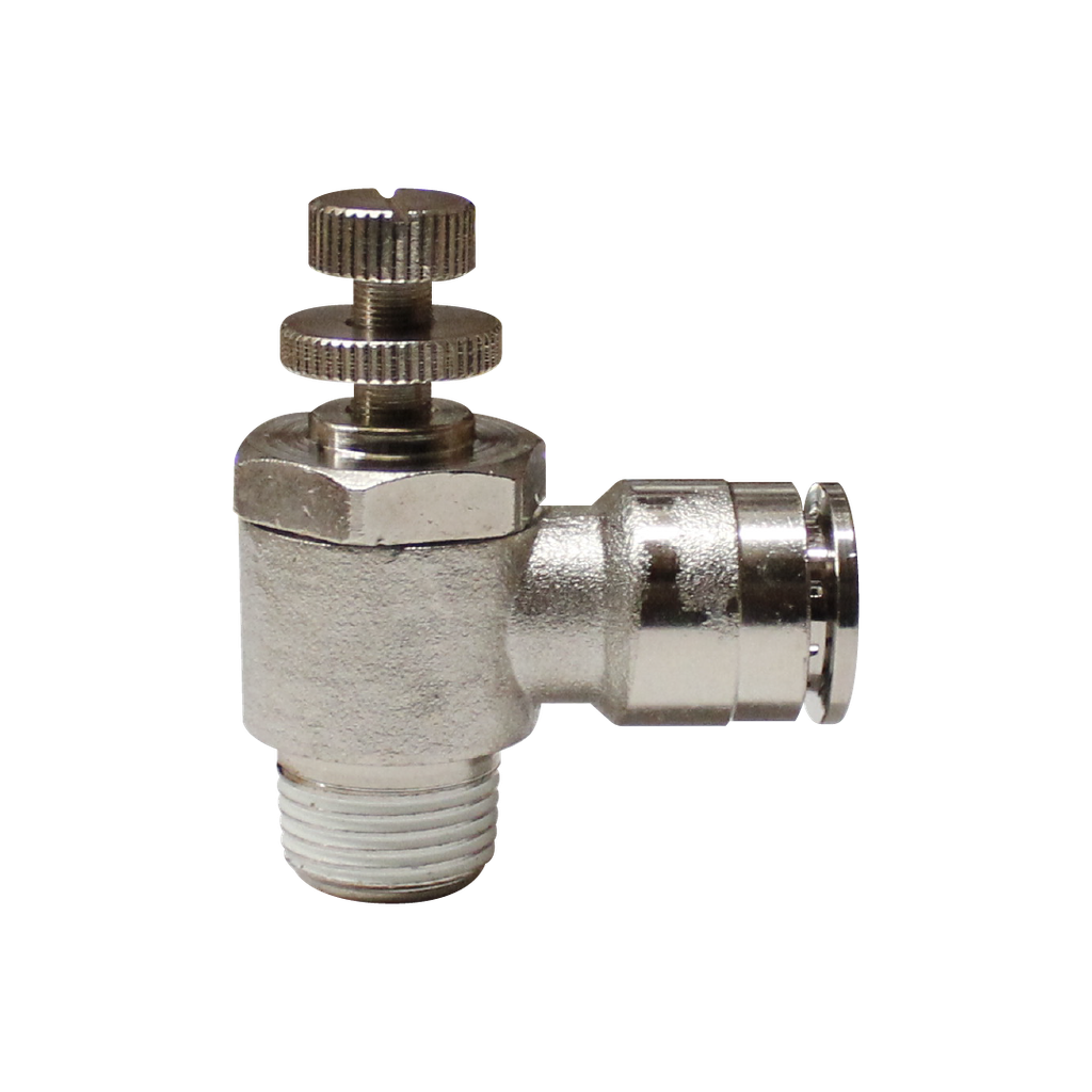 Regulador de caudal latón niquelado, diamétro de manguera 6mm cuerda 1/4''PT