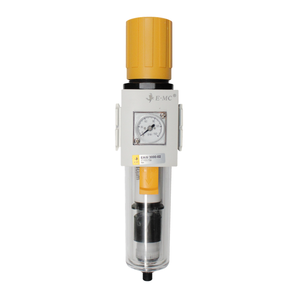 Unidad Filtro y regulador FR, tamaño 3, manómetro redondo, 10 Bar/145 Psi, pruga autómatica 1/4" NPT