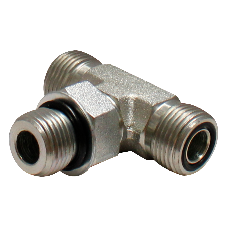 [FS-6803-08-08-08] Tee Macho cara plana x Macho cara plana x Macho SAE O´ring Boss al centro