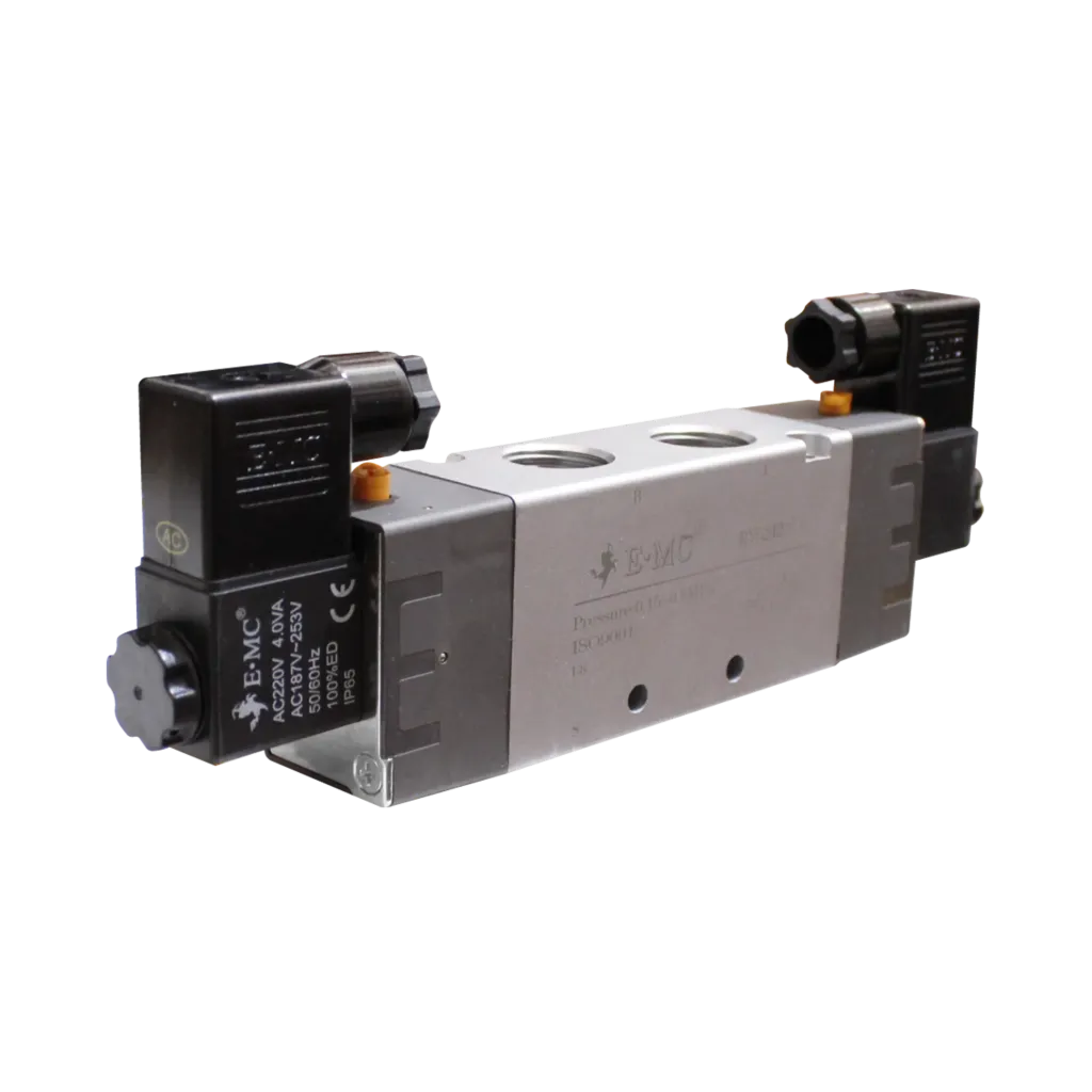 Electroválvula 5/2 dos bobinas, tamaño 4, 220 VAC puertos 1/2'' BSP