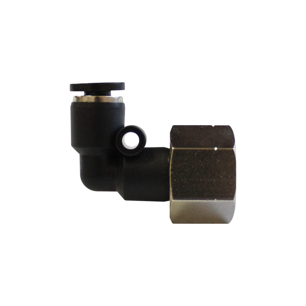 Conector Rapido en codo a 90° Hembra manguera 4 MM X 1/4" BSP