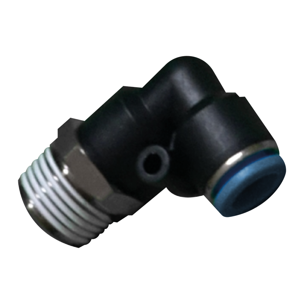 Conector rápido en codo a 90° Macho manguera 6 MM cuerda M6