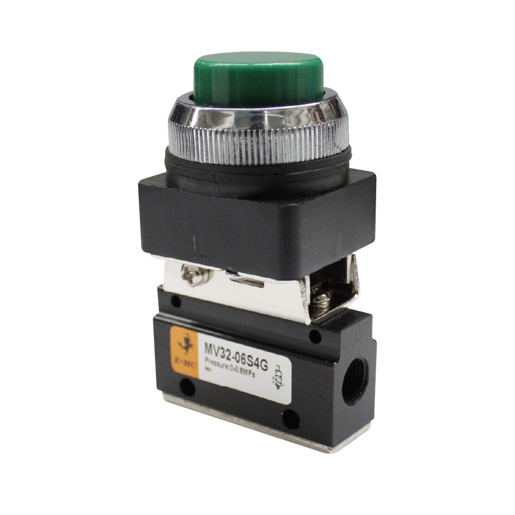 Válvula de panel 3/2, tamaño 3, acccionamiento mediante boton pulsador rasante c-amarillo puertos 1/4" BSP