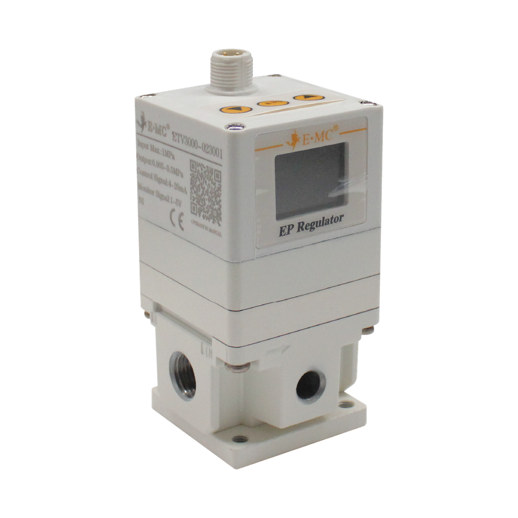 Válvula proporcional, 0~0.5MPa/0~5bar/0~70psi/0~500KPa, 4~20mA, 1~5V, montaje vertical en bracket, 2 cable en codo 90° 2 metros de longitud