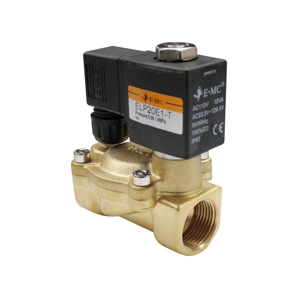 Válvula Solenoide, N.C,para fluidos: aire ,aceite, agua y agua caliente, presión de trabajo 25 bar, temperatura de trabajo -20 a 80 °C, 110 VAC 3/4'' NPT