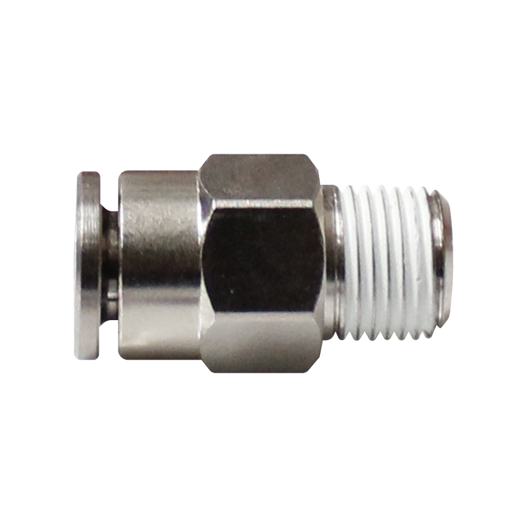 Racor rápido recto metálico, latón niquelado, manguera 6mm rosca 1/4'' PT