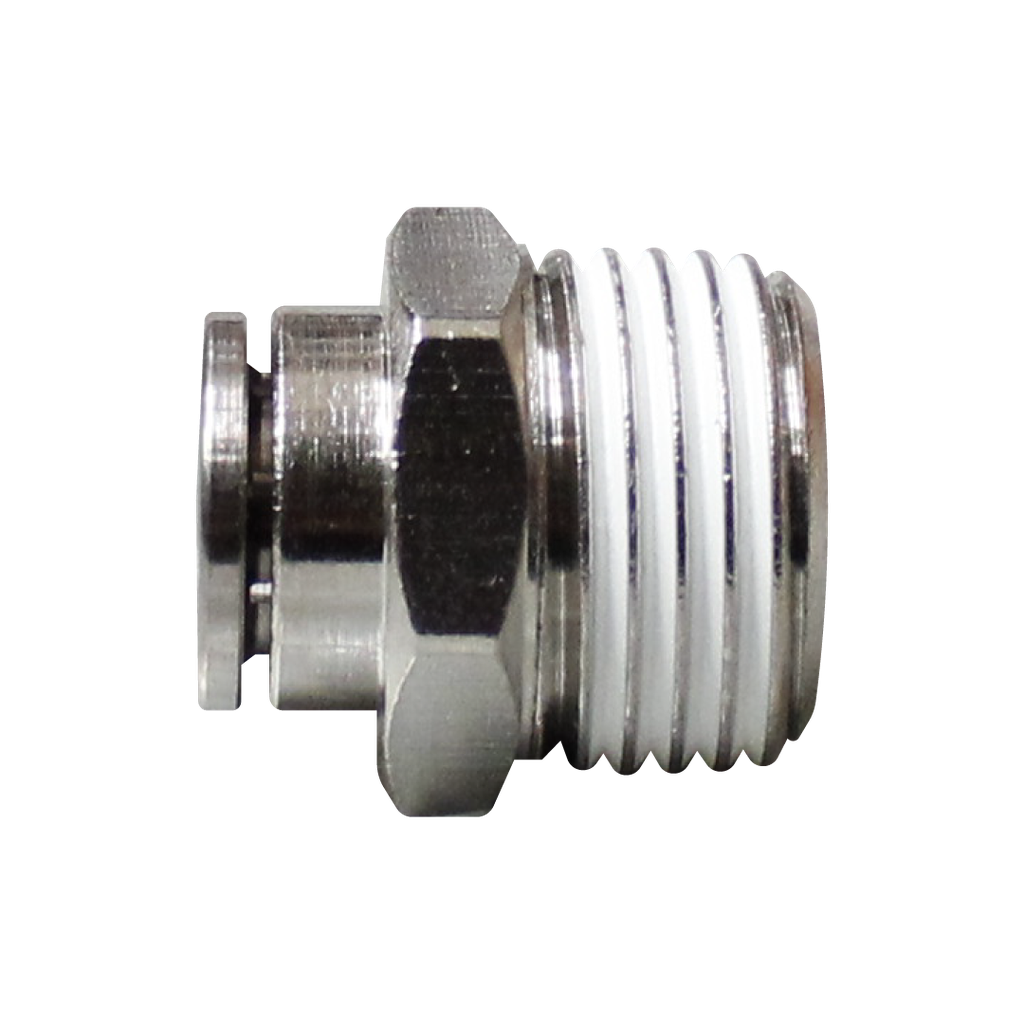 Racor rápido recto metálico, latón niquelado, manguera 10mm rosca 1/4'' PT