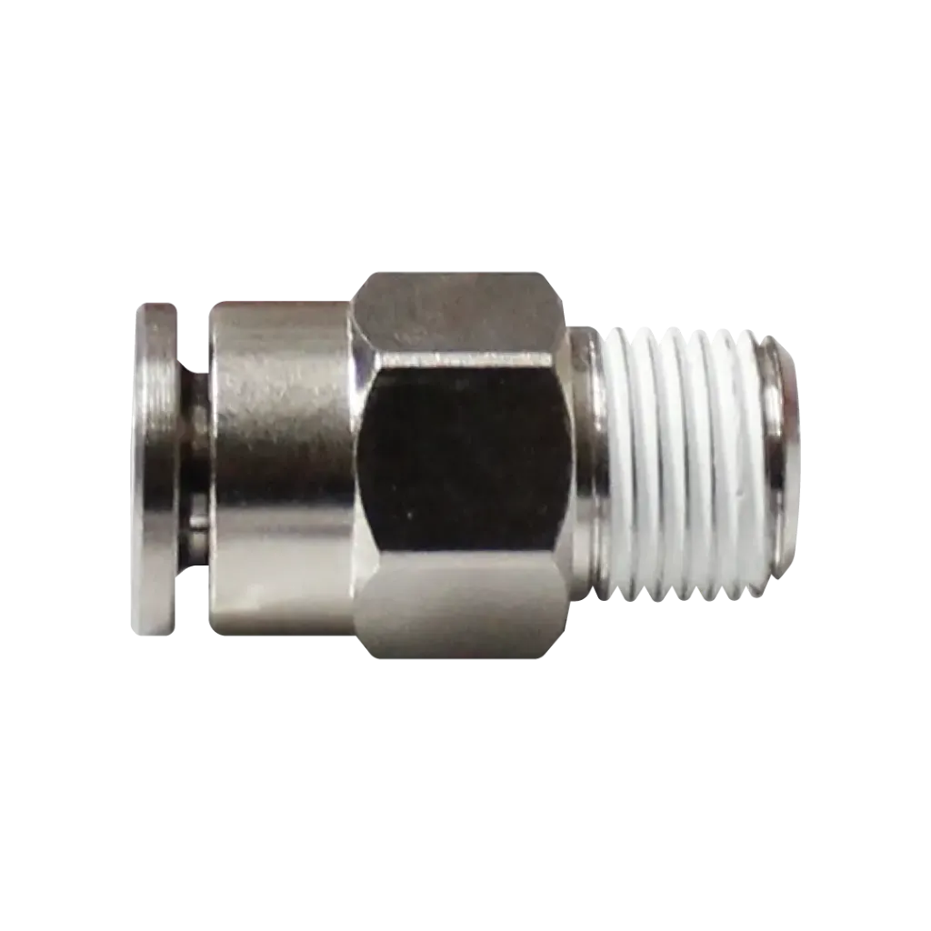 Racor rápido recto metálico, latón niquelado, manguera 14mm rosca 1/2'' PT