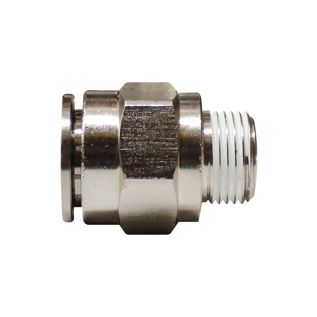 Racor rápido recto metálico, latón niquelado, manguera 16mm rosca 1/2'' PT