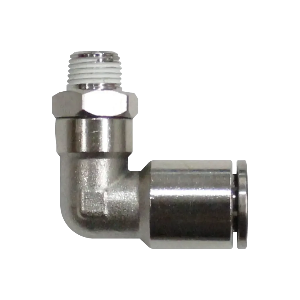 [EML14-03P-A] Racor rápido codo metálico, latón niquelado, manguera 14mm rosca 3/8'' PT