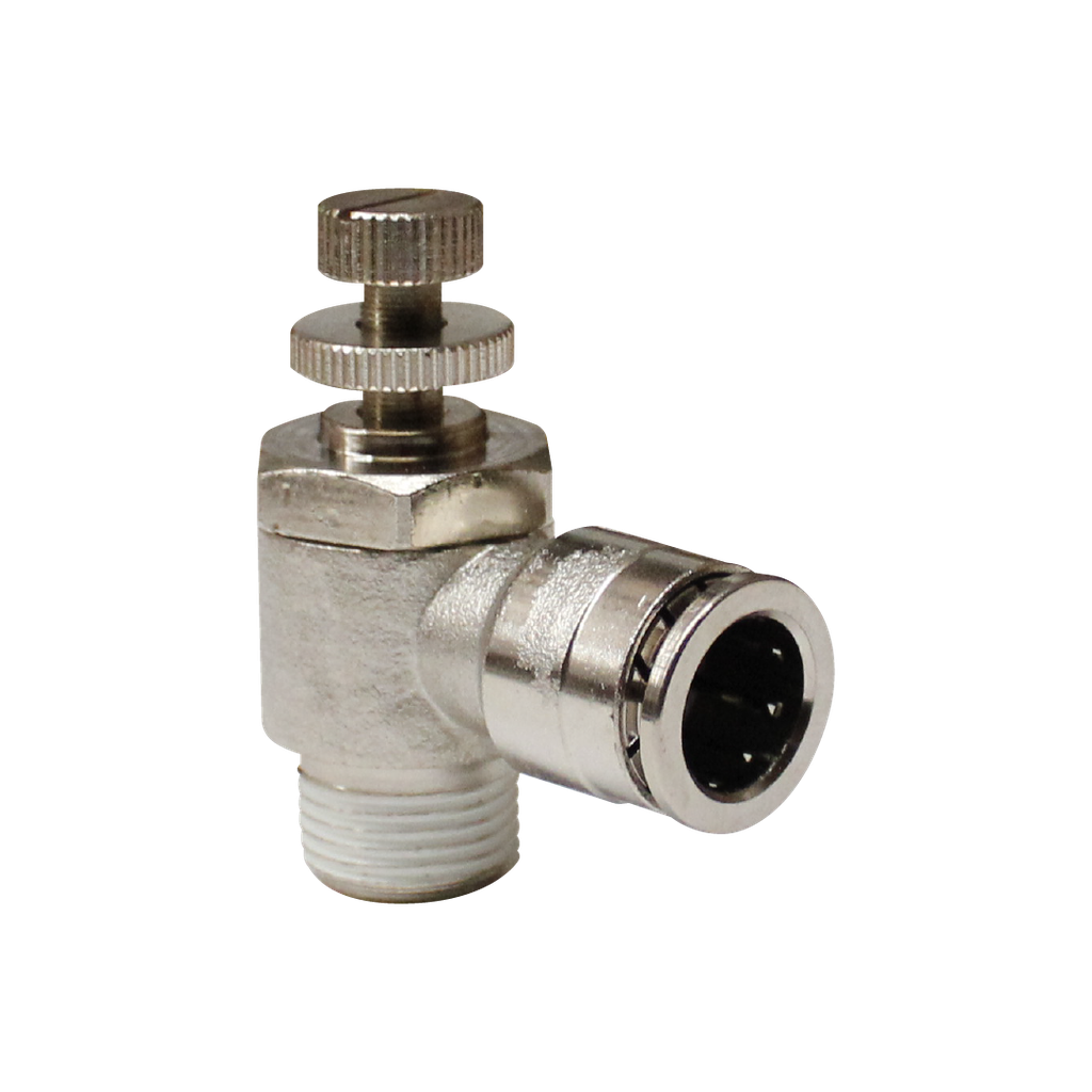 Regulador de caudal latón niquelado, diamétro de manguera 8mm cuerda 1/4''PT