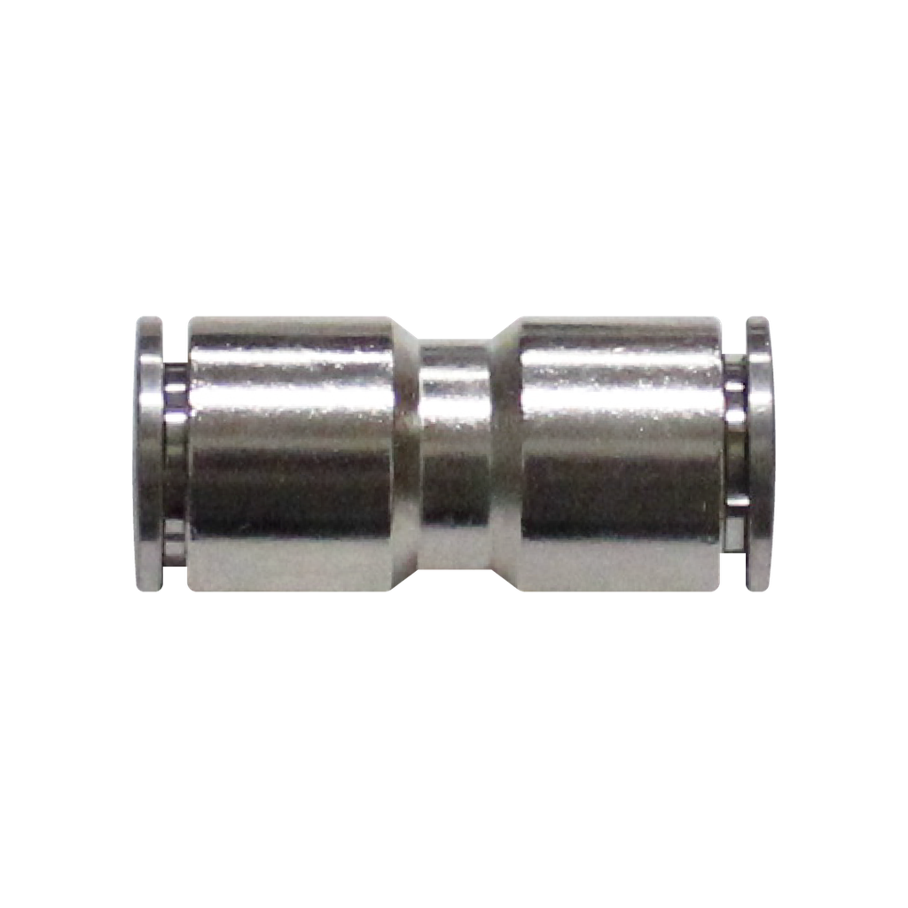 Racor rápido recto metálico, latón niquelado, unión manguera-manguera 6mm