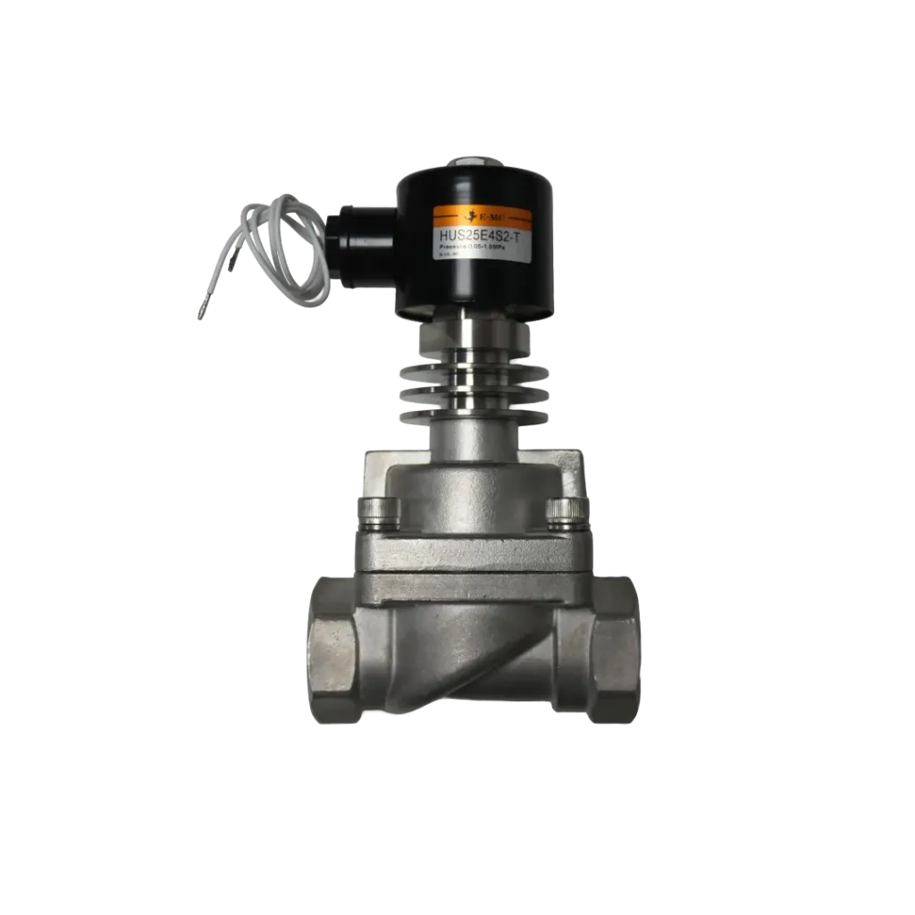Válvula Solenoide 2/2 N.C, 24 VDC, Sellos PTFE, Cuerpo SS304, Puertos 1 NPT", Piloto Interno