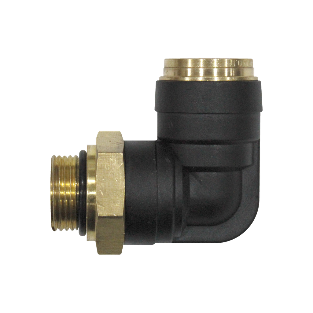 Codo plástico Giratorio a 90° Macho métrico, 5/8 - 22 mm