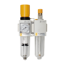 [EAC2010-01F3] Combinación Filtro Regulador y Lubricador FR.L, manómetro cuadrado, grado de fitración 40 micras, Tamaño 2, vasos policarbonato, 145 PSI, purga manual, puertos 1/8" BSP