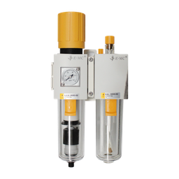 [EAC3010-02DF3-T] Combinación Filtro Regulador y Lubricador FR.L, manómetro cuadrado, grado de fitración 40 micras, Tamaño 3, vasos policarbonato, 145 PSI, purga automática, puertos 1/4" NPT