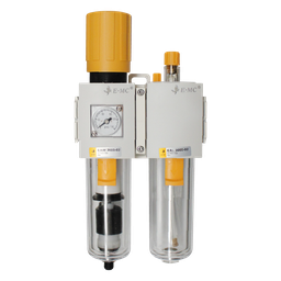 [EAC3010-03DF3-T] Combinación Filtro Regulador y Lubricador FR.L, manómetro cuadrado, grado de fitración 40 micras, Tamaño 3, vasos policarbonato, 145 PSI, purga automática, puertos 3/8" NPT