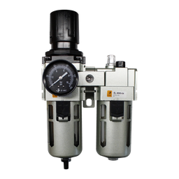 [EC4010-04D5-T] Combinación Filtro Regulador y Lubricador FRL, manómetro redondo, grado de fitración 25 micras, Tamaño 4, vasos metálicos, 145 PSI, purga autómatica, puertos 1/2" NPT