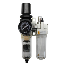 [EC2010-01D5] Combinación Filtro Regulador y Lubricador FRL, manómetro redondo, grado de fitración 25 micras, Tamaño 2, vasos metálicos, 145 PSI, purga autómatica, puertos 1/8" BSP