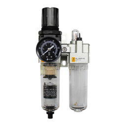 [EC2010-02D5] Combinación Filtro Regulador y Lubricador FRL, manómetro redondo, grado de fitración 25 micras, Tamaño 2, vasos metálicos, 145 PSI, purga autómatica, puertos 1/4" BSP