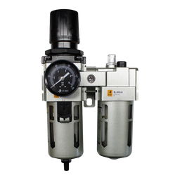 [EC4010-04D5] Combinación Filtro Regulador y Lubricador FRL, manómetro redondo, grado de fitración 25 micras, Tamaño 4, vasos metálicos, 145 PSI, purga autómatica, puertos 1/2" BSP