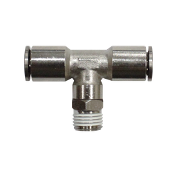 [EMB10-04P-A] Racor rápido Tee metálico, latón niquelado, manguera 10mm rosca 1/2'' PT