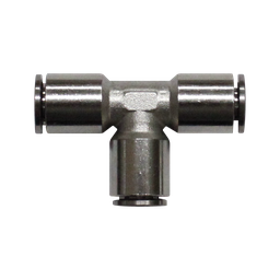 [EME06-A] Racor rápido Tee metálico, latón niquelado, unión manguera-manguera 6mm